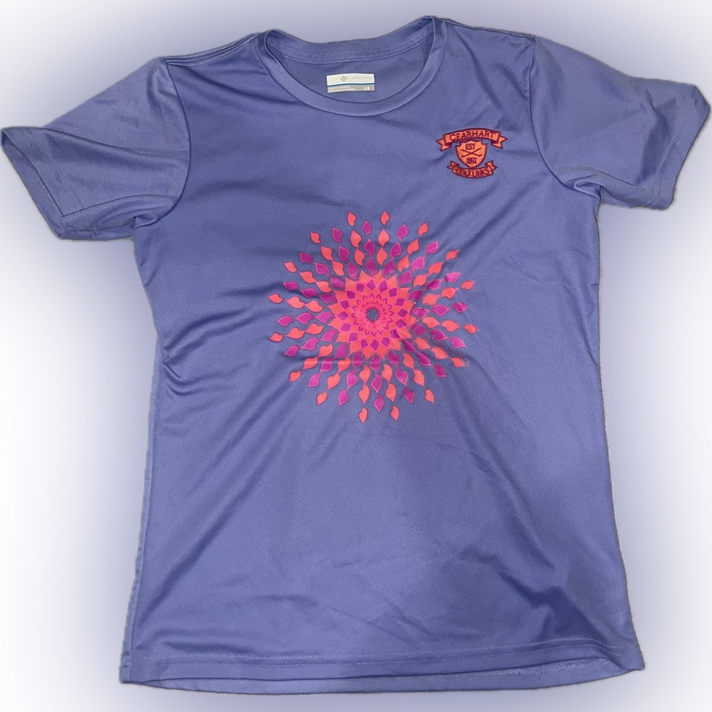 Columbia Purple and Pink Short Sleeve Tee with Starburst Design